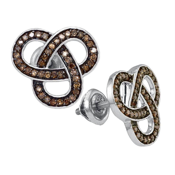Sterling Silver G&D Sterling Silver Womens Round Brown Color Enhanced Diamond Trinity Loop Stud Earrings 1-2 Cttw JadeMoghul Inc. 