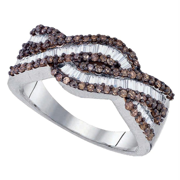 Sterling Silver G&D Sterling Silver Womens Round Brown Color Enhanced Diamond Woven Band Ring 3-4 Cttw JadeMoghul Inc. 