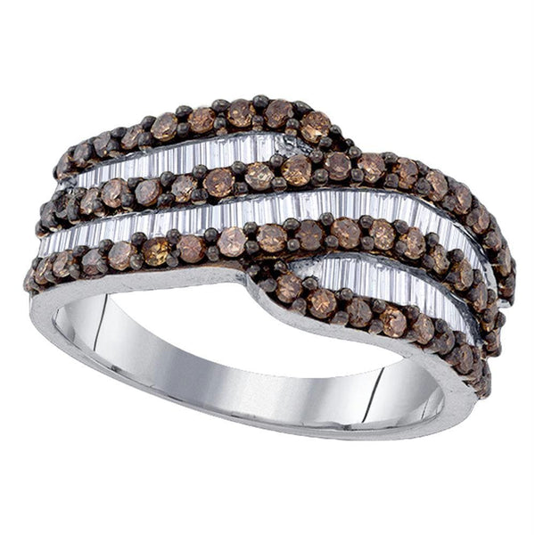 Sterling Silver G&D Sterling Silver Womens Round Cognac-brown Color Enhanced Diamond Crossover Band 1-1-3 Cttw JadeMoghul Inc. 
