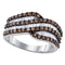 Sterling Silver G&D Sterling Silver Womens Round Cognac-brown Color Enhanced Diamond Crossover Band 1-1-3 Cttw JadeMoghul Inc. 