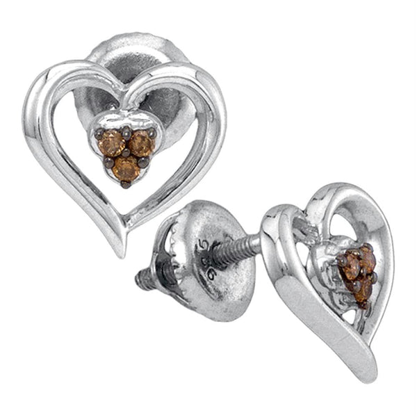 Sterling Silver G&D Sterling Silver Womens Round Cognac-brown Color Enhanced Diamond Heart Earrings 1-12 Cttw - FREE Shipping (US/CAN) JadeMoghul Inc. 