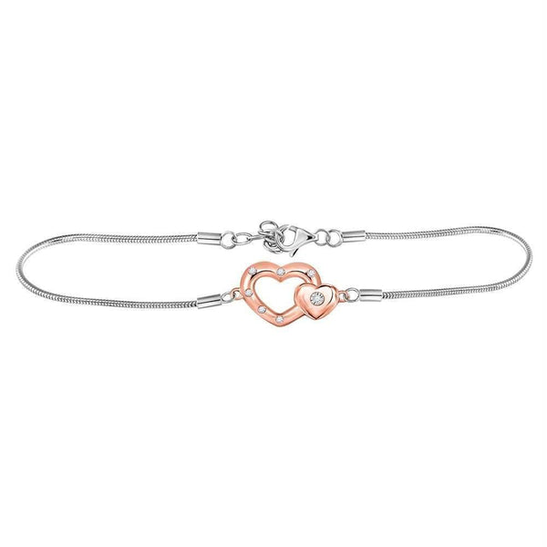 Sterling Silver G&D Sterling Silver Womens Round Diamond Double Heart Fashion Bracelet 1-20 Cttw JadeMoghul Inc. 