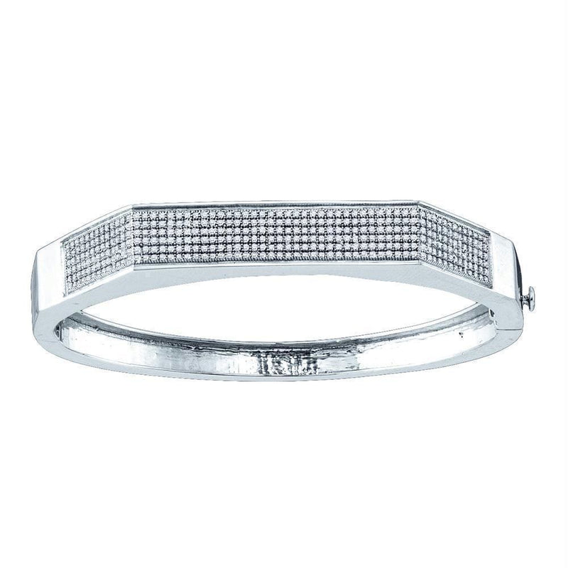 Sterling Silver G&D Sterling Silver Womens Round Diamond Faceted Bangle Bracelet 1.00 Cttw JadeMoghul Inc. 