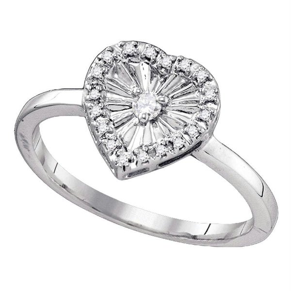 Sterling Silver G&D Sterling Silver Womens Round Diamond Framed Heart Love Ring 1/10 Cttw JadeMoghul Inc. 