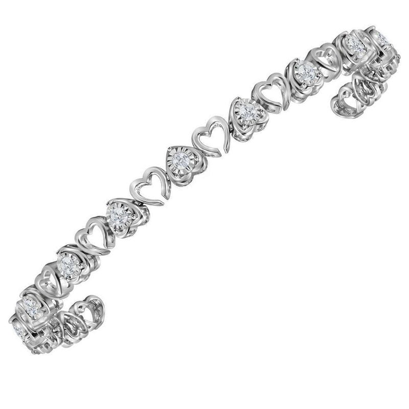 Sterling Silver G&D Sterling Silver Womens Round Diamond Heart Love Tennis Bracelet 1.00 Cttw JadeMoghul Inc. 