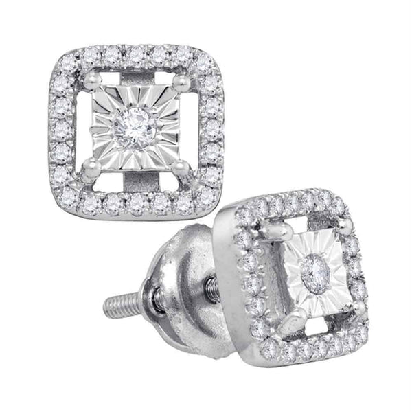 Sterling Silver G&D Sterling Silver Womens Round Diamond Miracle Solitaire Square Stud Earrings 1-4 Cttw - FREE Shipping (US/CAN) JadeMoghul