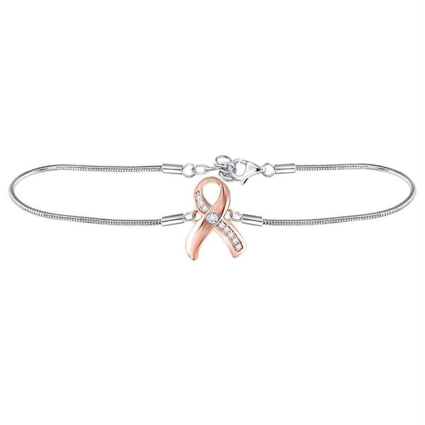 Sterling Silver G&D Sterling Silver Womens Round Diamond Pink Awareness Ribbon Fashion Bracelet 1-20 Cttw JadeMoghul Inc. 