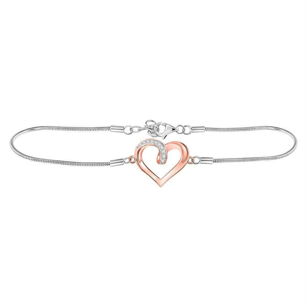 Sterling Silver G&D Sterling Silver Womens Round Diamond Rose-tone Heart Bracelet 1-12 Cttw JadeMoghul Inc. 