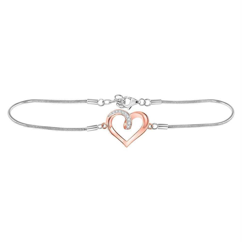 Sterling Silver G&D Sterling Silver Womens Round Diamond Rose-tone Heart Bracelet 1-12 Cttw JadeMoghul Inc. 