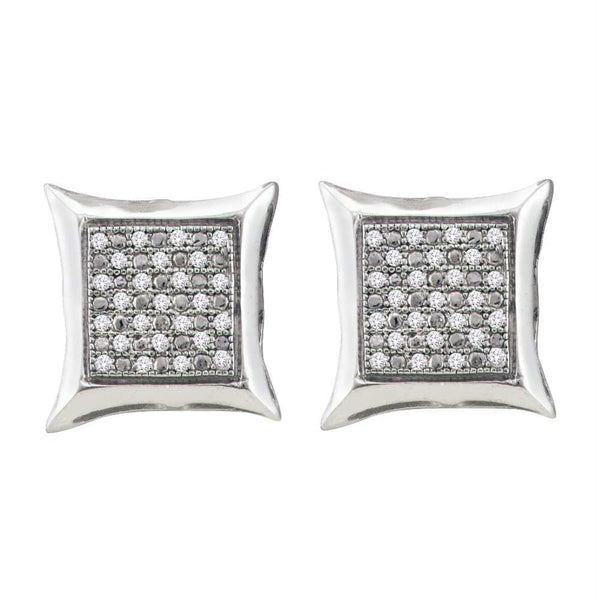 Sterling Silver G&D Sterling Silver Womens Round Diamond Square Kite Cluster Screwback Earrings 1-5 Cttw JadeMoghul Inc. 