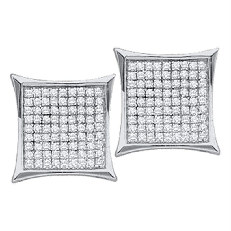 Sterling Silver G&D Sterling Silver Womens Round Diamond Square Kite Cluster Stud Earrings 7-8 Cttw JadeMoghul Inc. 