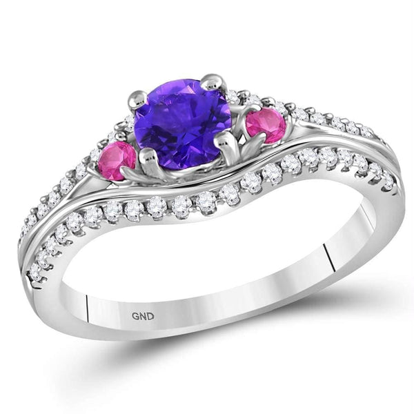 Sterling Silver G&D Sterling Silver Womens Round Lab-Created Amethyst Solitaire Pink Sapphire Ring 1.00 Cttw JadeMoghul Inc. 