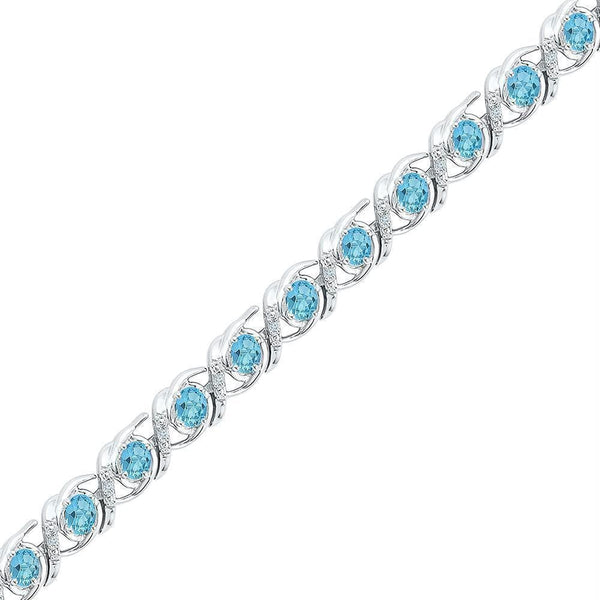 Sterling Silver G&D Sterling Silver Womens Round Lab-Created Blue Topaz Diamond Tennis Bracelet 4-1-2 Cttw JadeMoghul Inc. 