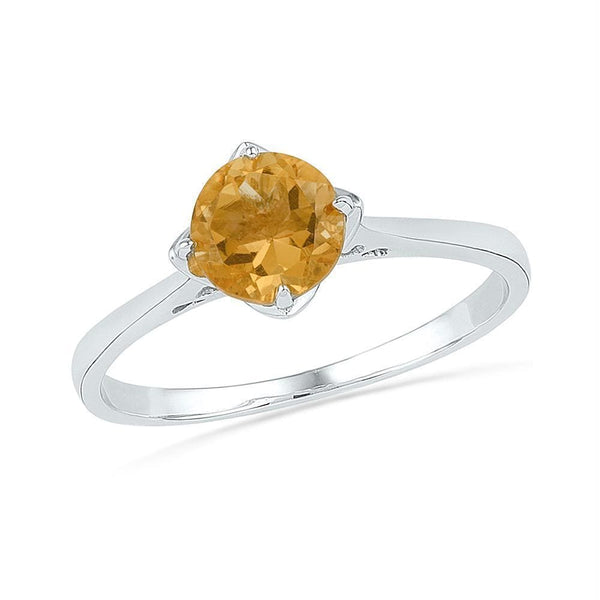 Sterling Silver G&D Sterling Silver Womens Round Lab-Created Citrine Solitaire Bridal Ring 3/4 Cttw JadeMoghul Inc. 
