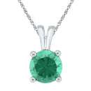 Sterling Silver G&D Sterling Silver Womens Round Lab-Created Emerald Solitaire Pendant 1-1-3 Cttw JadeMoghul Inc. 