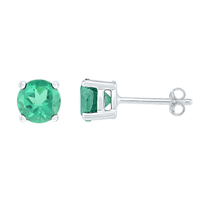 Sterling Silver G&D Sterling Silver Womens Round Lab-Created Emerald Solitaire Stud Earrings 2.00 Cttw JadeMoghul Inc. 