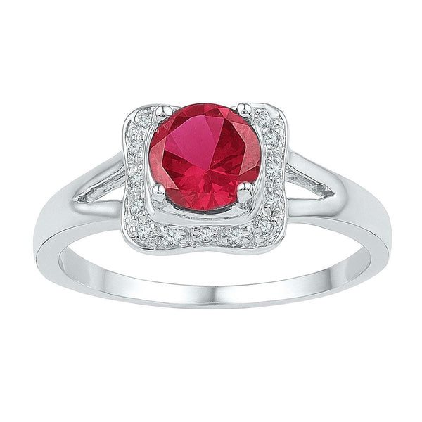 Sterling Silver G&D Sterling Silver Womens Round Lab-Created Ruby Solitaire Diamond Ring 1-1/12 Cttw JadeMoghul Inc. 