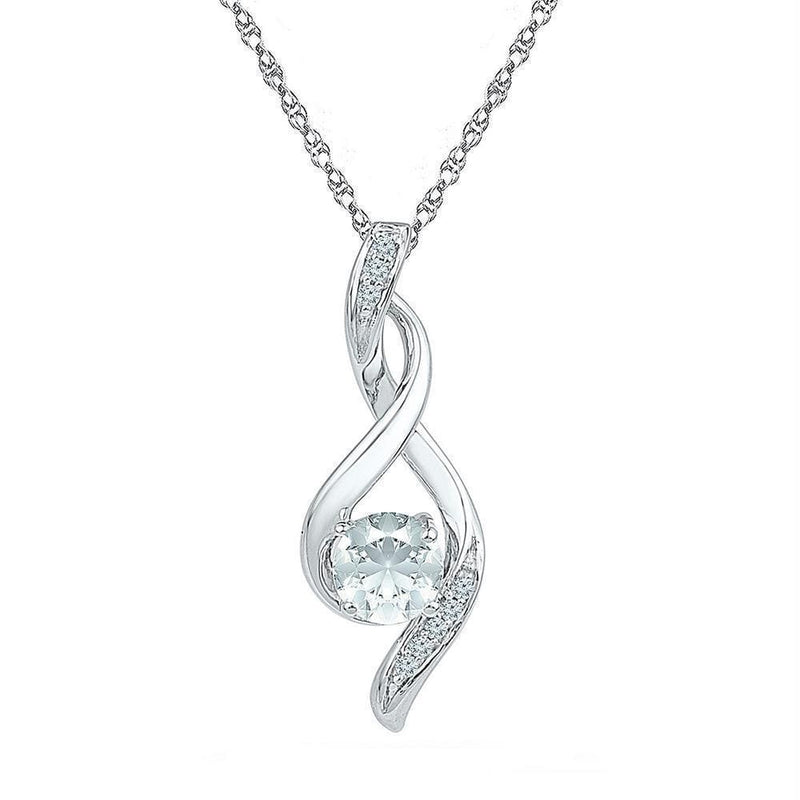 Sterling Silver G&D Sterling Silver Womens Round Lab-Created White Sapphire Solitaire Pendant 5-8 Cttw JadeMoghul Inc. 