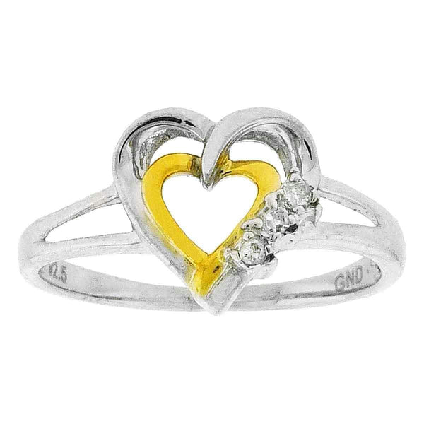 Two-tone Sterling Silver Women's Round Diamond Double Heart Ring .03 Cttw - FREE Shipping (US/CAN) Size 6