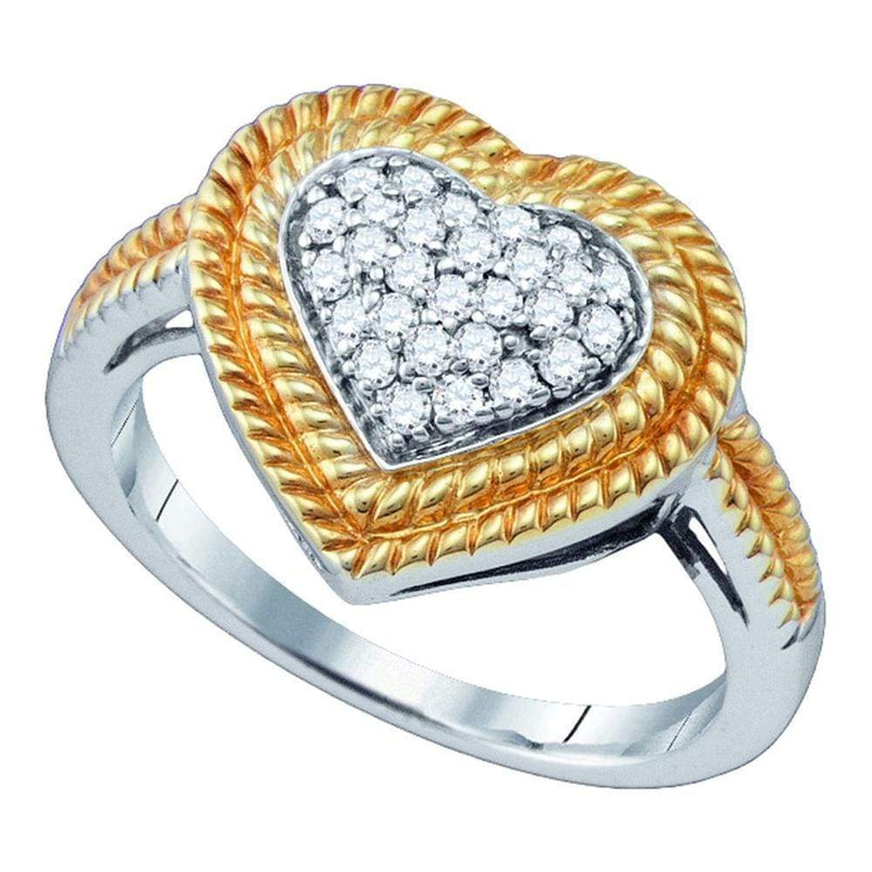 Two-tone Sterling Silver Women's Round Diamond Roped Heart Cluster Ring 1/4 Cttw - FREE Shipping (US/CAN)