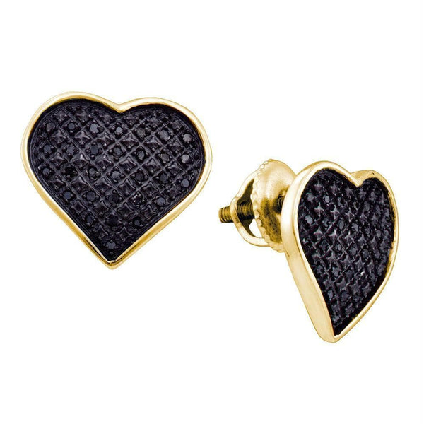 Yellow-tone Sterling Silver Women's Round Black Color Enhanced Diamond Heart Earrings 1-4 Cttw - FREE Shipping (US/CAN)
