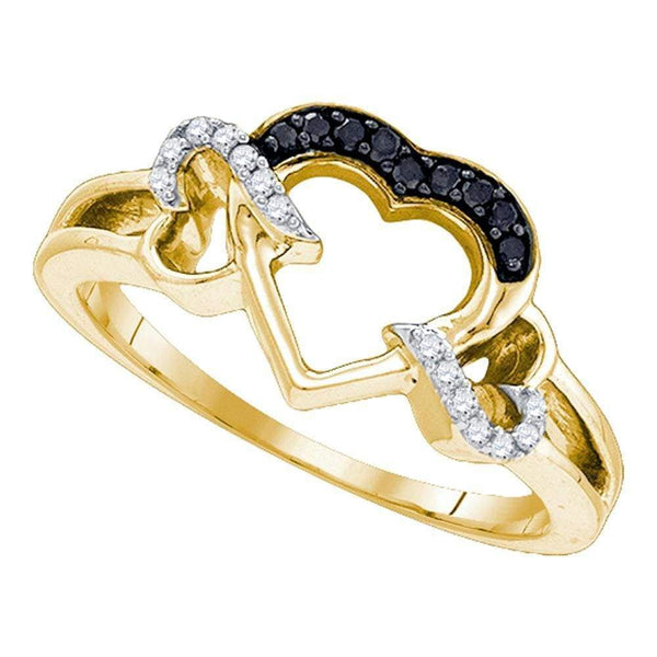 Yellow-tone Sterling Silver Women's Round Black Color Enhanced Diamond Heart Love Ring 1/8 Cttw - FREE Shipping (US/CAN)