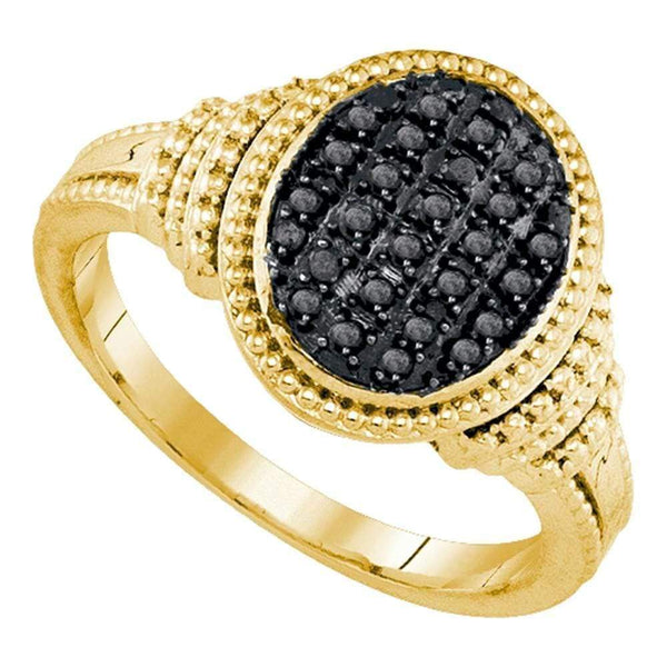 Yellow-tone Sterling Silver Women's Round Black Color Enhanced Diamond Oval Cluster Ring 1-4 Cttw - FREE Shipping (US/CAN)