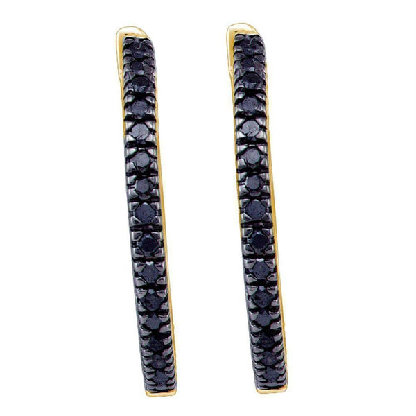 Yellow-tone Sterling Silver Women's Round Black Color Enhanced Diamond Single Row Hoop Earrings 1-2 Cttw - FREE Shipping (US/CAN)