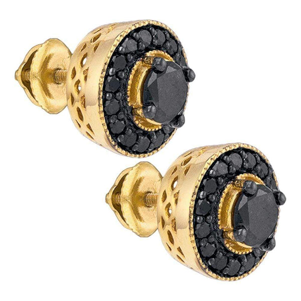 Yellow-tone Sterling Silver Women's Round Black Color Enhanced Diamond Stud Earrings 2-1-12 Cttw - FREE Shipping (US/CAN)