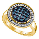 Yellow-tone Sterling Silver Women's Round Blue Color Enhanced Diamond Circle Cluster Ring 1/5 Cttw - FREE Shipping (US/CAN)
