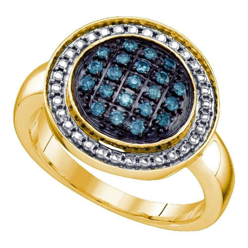 Yellow-tone Sterling Silver Women's Round Blue Color Enhanced Diamond Circle Cluster Ring 1/5 Cttw - FREE Shipping (US/CAN)