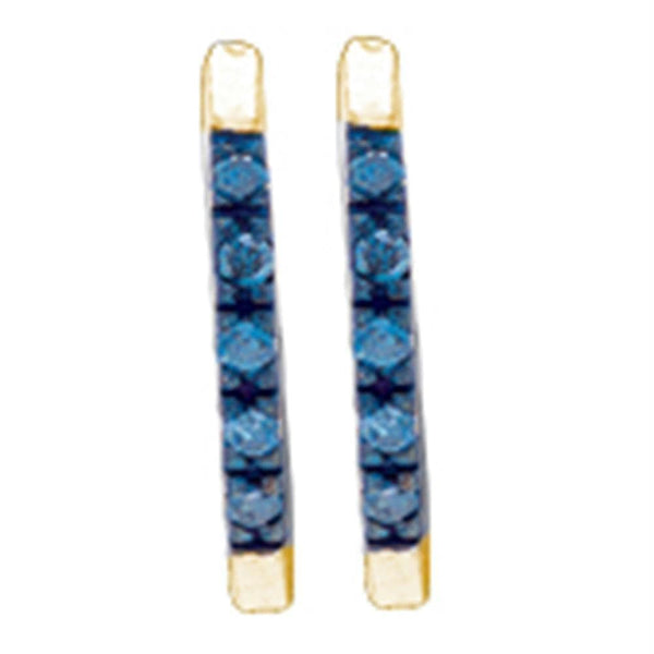 Yellow-tone Sterling Silver Women's Round Blue Color Enhanced Diamond Hoop Earrings 1-10 Cttw - FREE Shipping (USA/CAN)