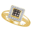 Yellow-tone Sterling Silver Women's Round Cognac-brown Color Enhanced Diamond Cluster Ring 1/6 Cttw - FREE Shipping (US/CAN)
