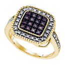 Yellow-tone Sterling Silver Women's Round Cognac-brown Color Enhanced Diamond Square Cluster Ring 1-5 Cttw - FREE Shipping (USA/CAN)