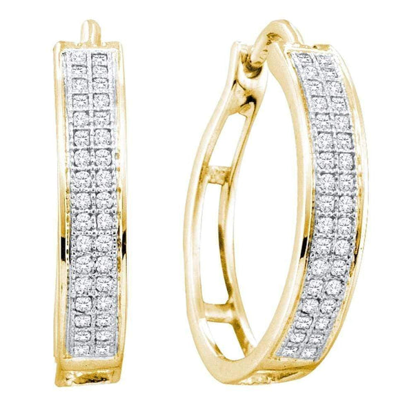 Yellow-tone Sterling Silver Women's Round Diamond Double Row Hoop Earrings 1-5 Cttw - FREE Shipping (US/CAN)