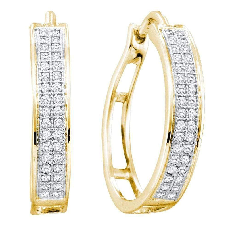 Yellow-tone Sterling Silver Women's Round Diamond Double Row Hoop Earrings 1-5 Cttw - FREE Shipping (US/CAN)