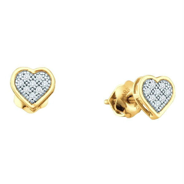 Yellow-tone Sterling Silver Women's Round Diamond Heart Screwback Earrings 1-20 Cttw - FREE Shipping (USA/CAN)