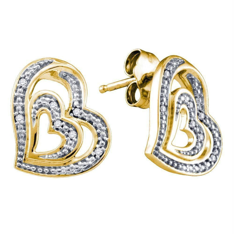 Yellow-tone Sterling Silver Women's Round Diamond Heart Stud Earrings 1-20 Cttw - FREE Shipping (US/CAN)