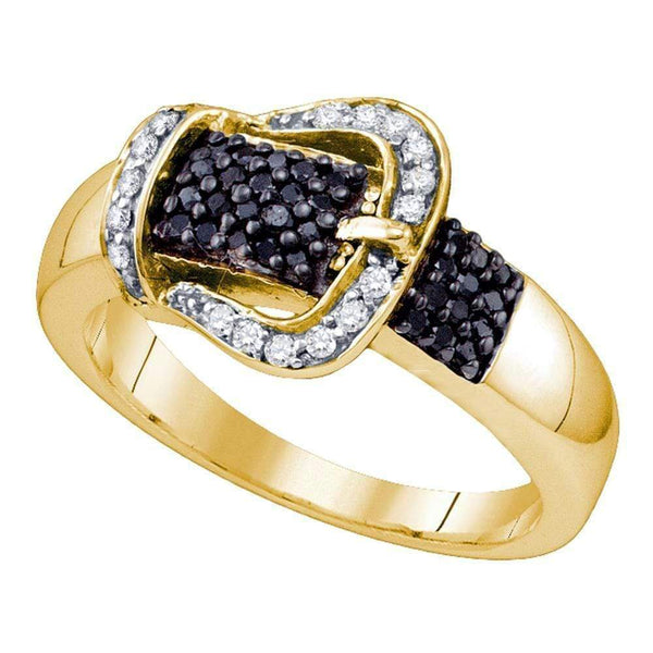Yellow-tone Sterling Silver Womens Round Black Color Enhanced Diamond Band Ring 1/3 Cttw