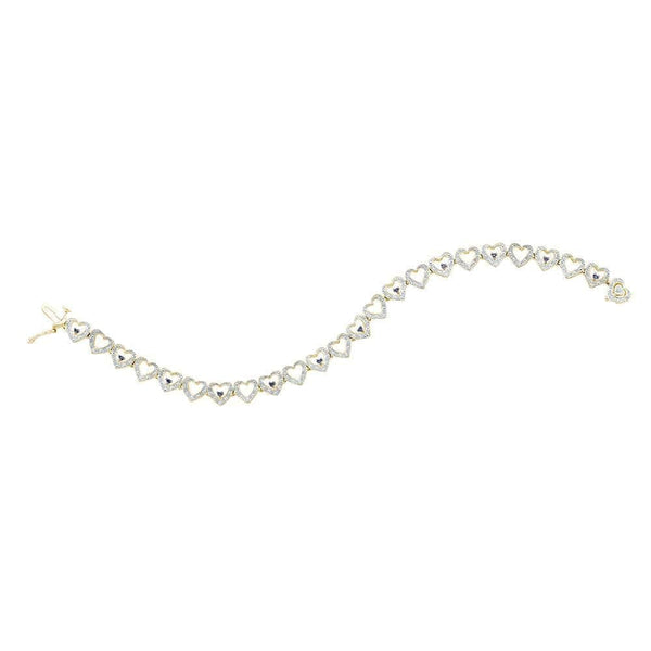 Yellow-tone Sterling Silver Womens Round Black Color Enhanced Diamond Heart Link Bracelet 1-5 Cttw