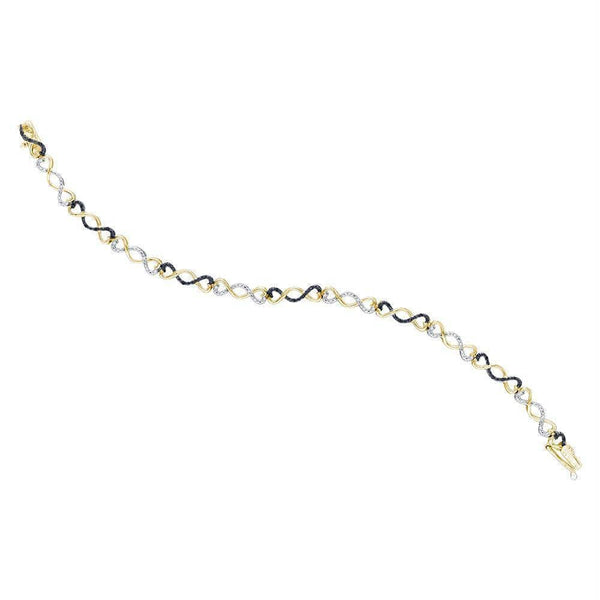 Yellow-tone Sterling Silver Womens Round Black Color Enhanced Diamond Infinity Bracelet 1-4 Cttw