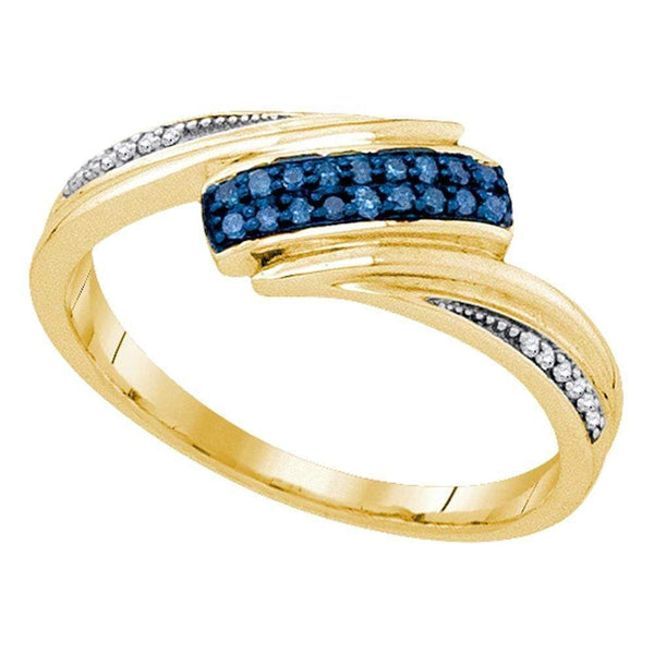 Yellow-tone Sterling Silver Womens Round Blue Color Enhanced Diamond Band Ring 1-8 Cttw