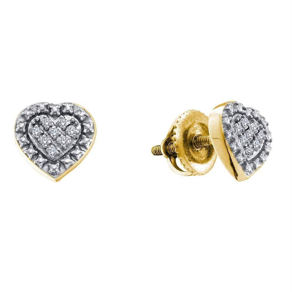 Yellow-tone Sterling Silver Womens Round Diamond Heart Cluster Stud Earrings 1-20 Cttw