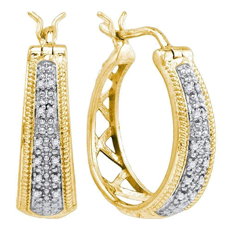 Yellow-tone Sterling Silver Womens Round Diamond Hoop Earrings 1-10 Cttw