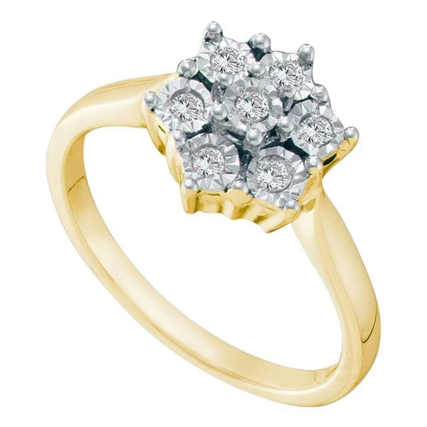 Yellow-tone Sterling Silver Womens Round Diamond Illusion-set Flower Cluster Ring 1/10 Cttw