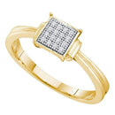 Yellow-tone Sterling Silver Womens Round Diamond Simple Square Cluster Ring 1/20 Cttw