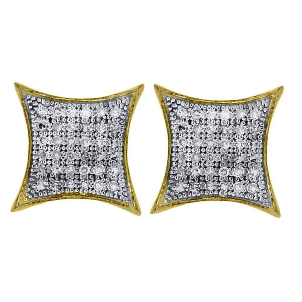 Yellow-tone Sterling Silver Womens Round Diamond Square Kite Cluster Earrings 1-4 Cttw