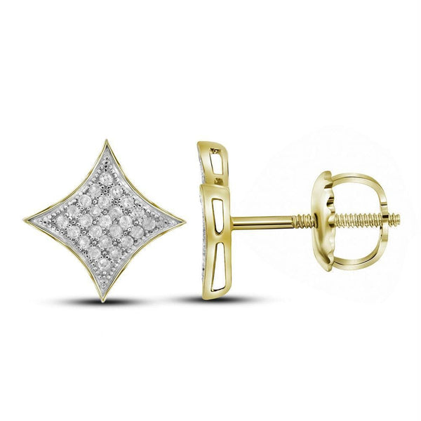 Yellow-tone Sterling Silver Womens Round Diamond Square Kite Cluster Earrings 1-6 Cttw