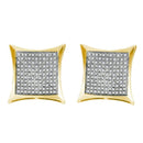 Yellow-tone Sterling Silver Womens Round Diamond Square Kite Cluster Screwback Earrings 1-3 Cttw