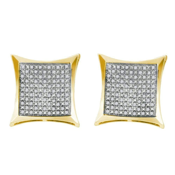 Yellow-tone Sterling Silver Womens Round Diamond Square Kite Cluster Screwback Earrings 1-3 Cttw